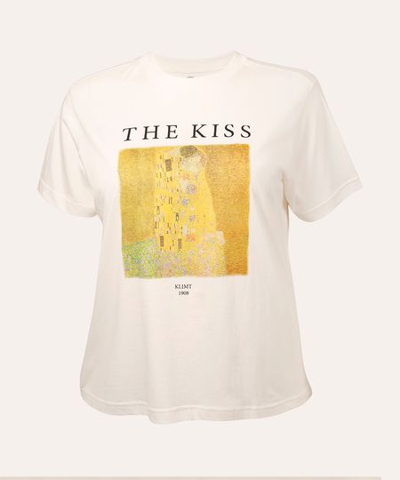 camiseta de algodão manga curta the kiss plus size mindset off white GG2