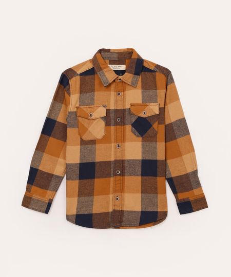 camisa de algodão infantil xadrez marrom 12