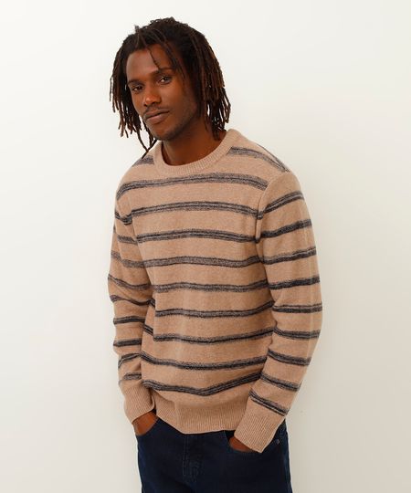 suéter de tricot listrado bege P