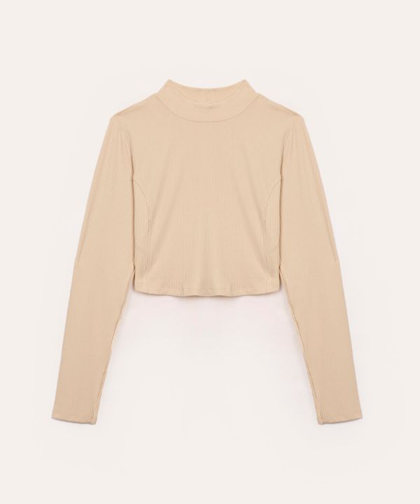 cropped de viscose juvenil canelado com recorte manga longa bege 12