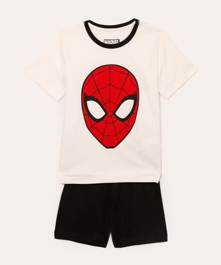 pijama infantil de algodão manga curta com short homem aranha off white 12
