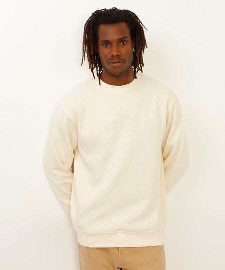 blusão de moletom com relevo emborrachado off white PP