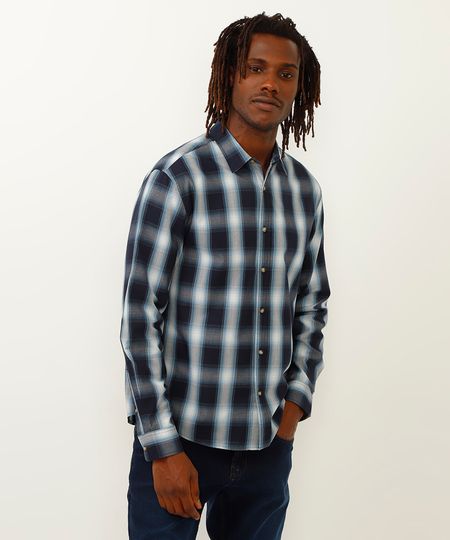camisa comfort xadrez azul M camisa comfort xadrez azul M