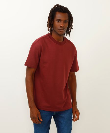camiseta de moletinho com recorte vinho P