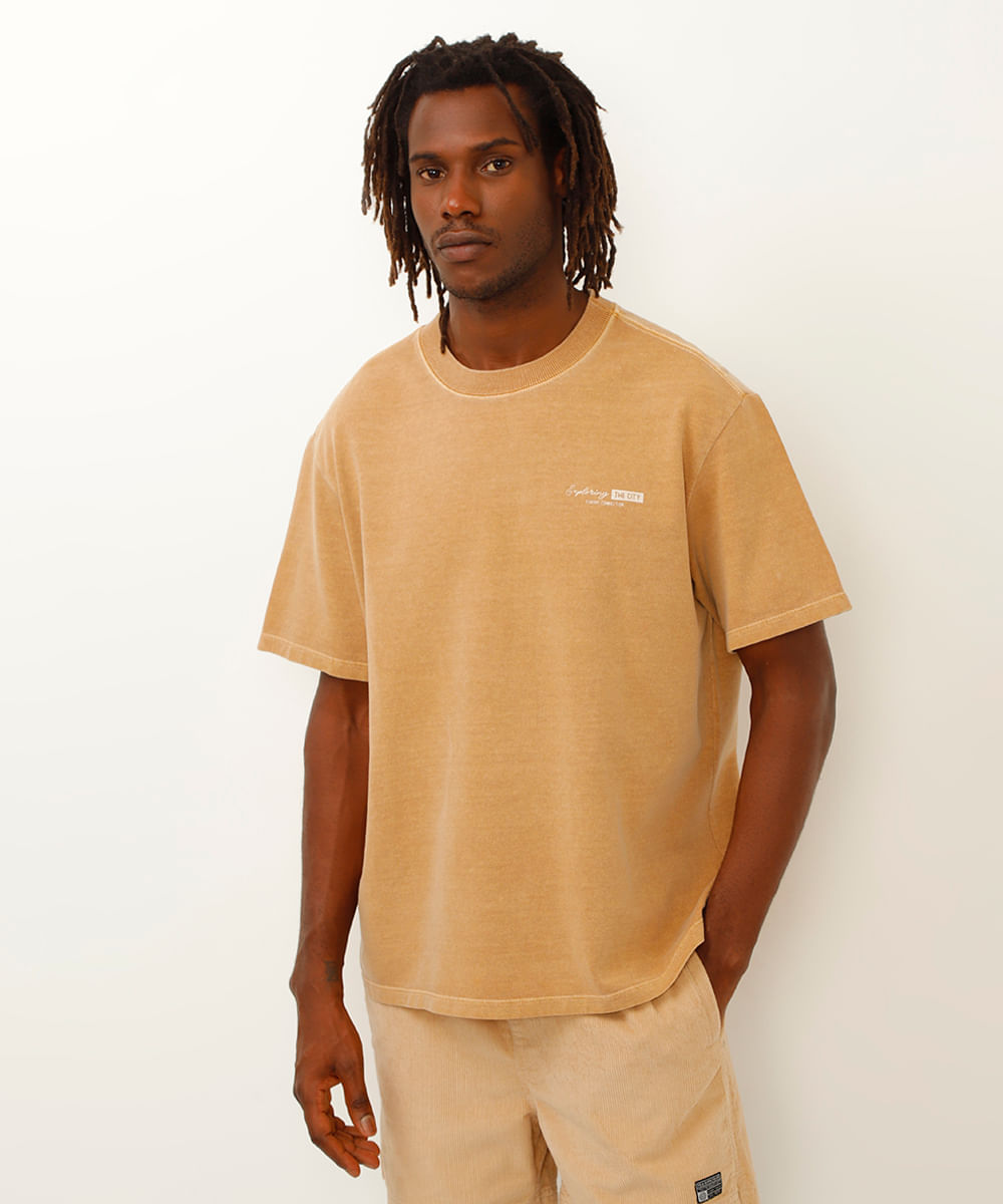 camiseta de moletinho estonada barcelona marrom