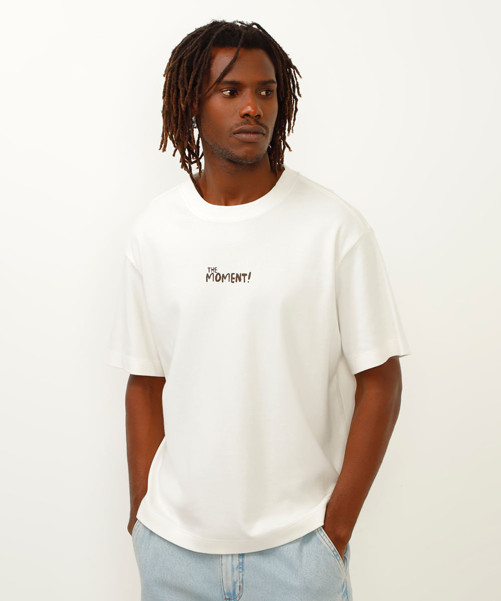 camiseta de algodão gola careca the moment off white