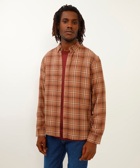 camisa manga longa flanelada xadrez marrom P
