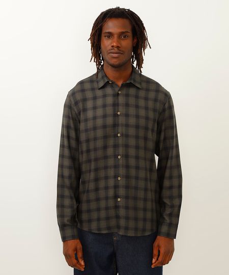camisa xadrez manga longa verde M