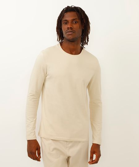 camiseta de algodão slim manga longa bege GG camiseta de algodão slim manga longa bege GG