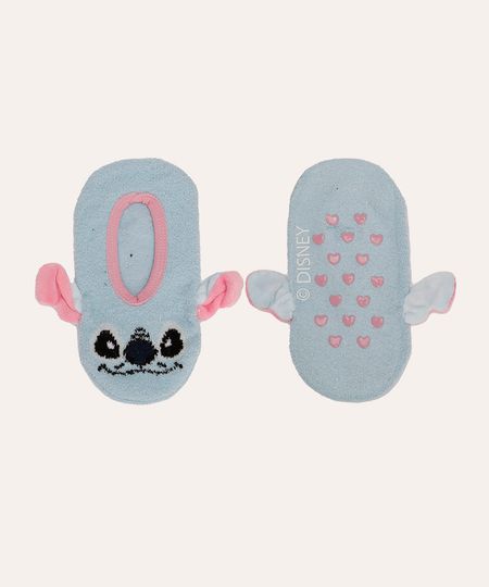 meia sapatilha de pelúcia infantil stitch azul 23 - 28