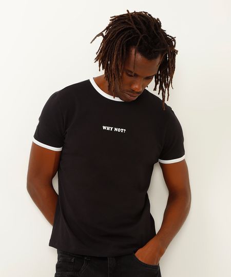 camiseta de algodão baby tee why not? preto M camiseta de algodão baby tee why not? preto M