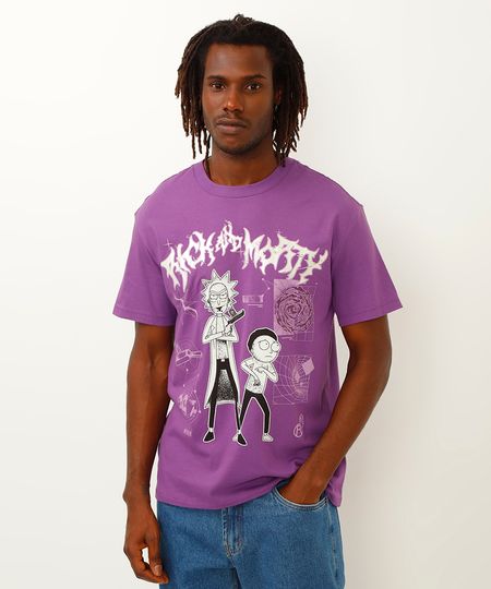 camiseta de algodão rick and morty roxa P