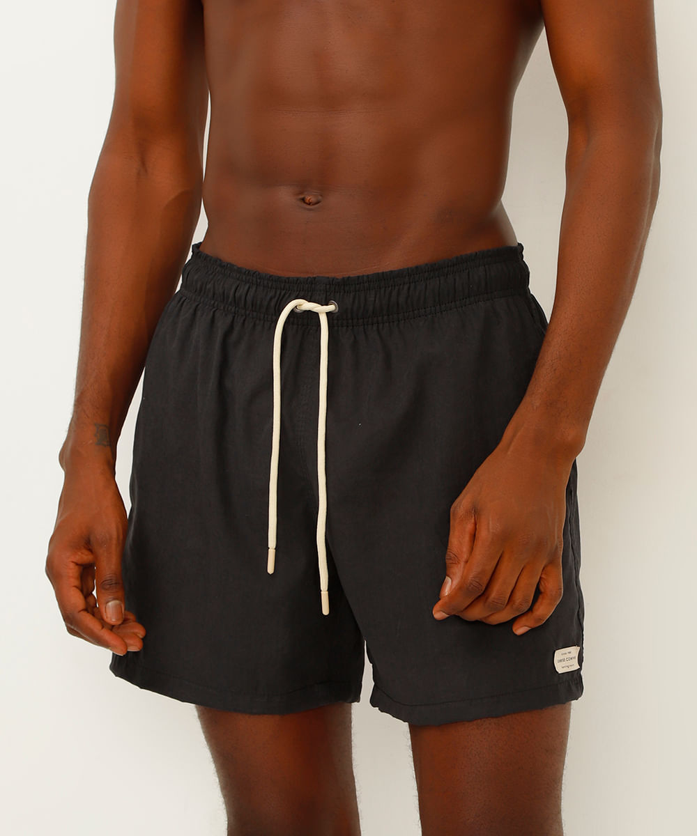 short cós elástico com cordão bege - preto