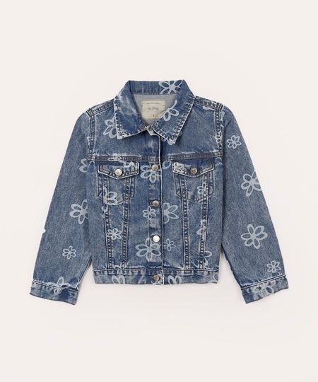 jaqueta jeans infantil floral azul 4
