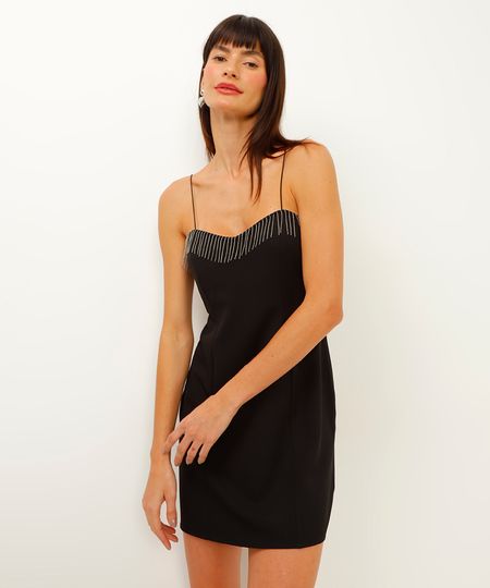 vestido curto com franjas e alças finas preto P