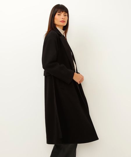 casaco trench coat com faixa preto PP