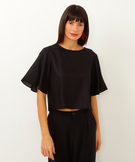 camiseta básica de viscose manga curta preto PP