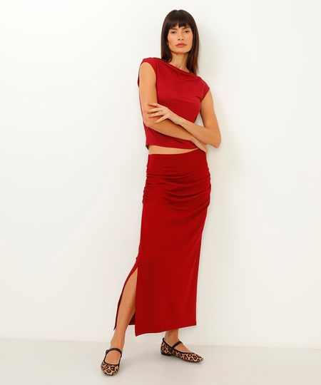 saia de viscose midi lateral franzida vinho GG