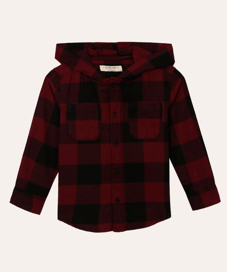 camisa xadrez infantil com capuz vinho 4