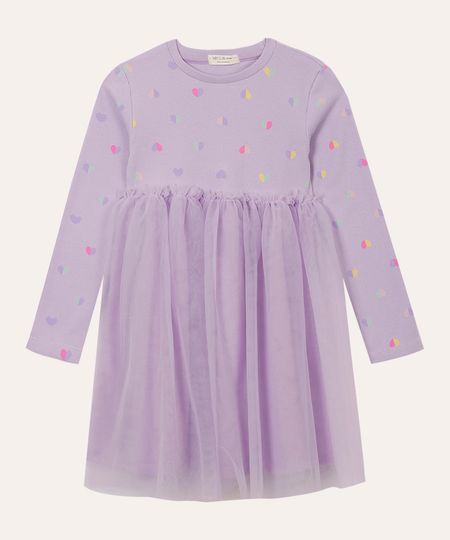 vestido infantil com tule e corações lilás 1