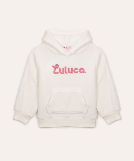 blusão de pelucia luluca com capuz off white 4