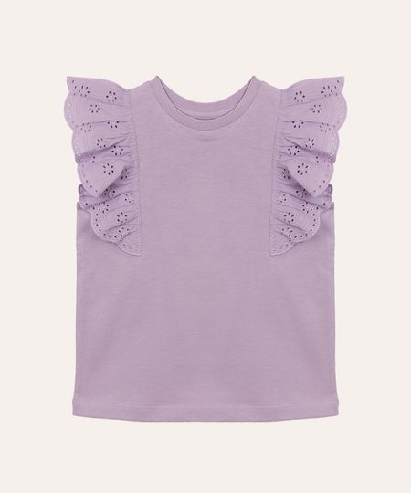 blusa de algodão infantil com babado laise lilás 1