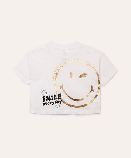 cropped de algodão infantil smiley metalizado off white 6