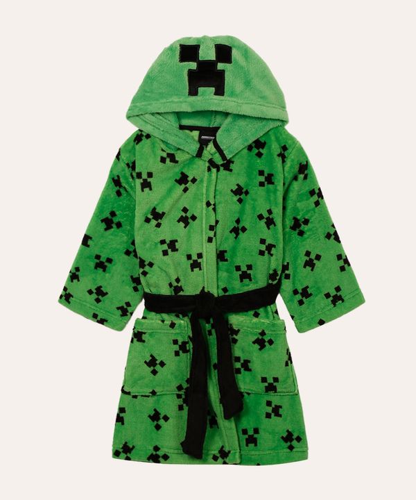 roupão de pelúcia infantil com capuz minecraft verde G