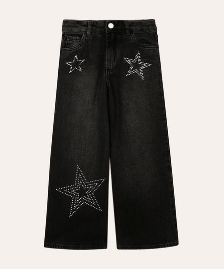 calça jeans wedi leg infantil estrelas preta 4