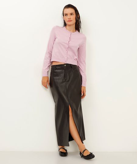 saia midi de poliuretano com fenda preta 38 saia midi de poliuretano com fenda preta 38