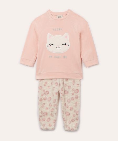 pijama de pelúcia infantil gatinha rosa 1