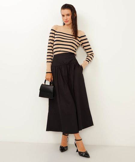 saia midi com bolsos preto 38
