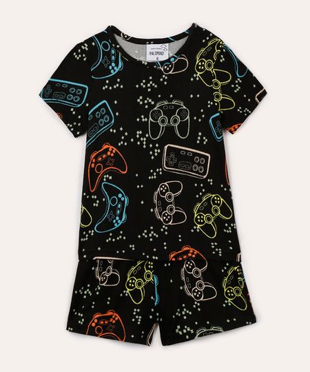 pijama curto infantil game preto 6