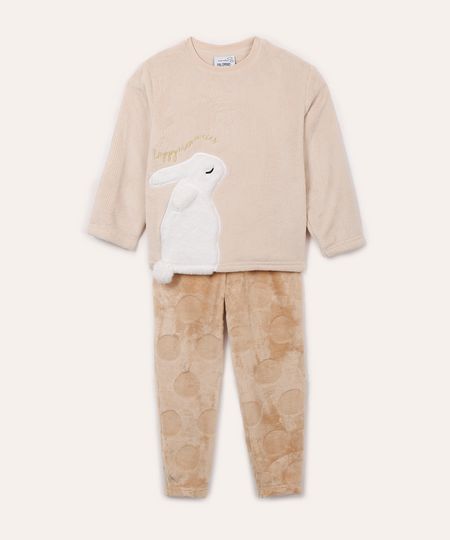 pijama infantil de pelúcia coelhinho bege 2