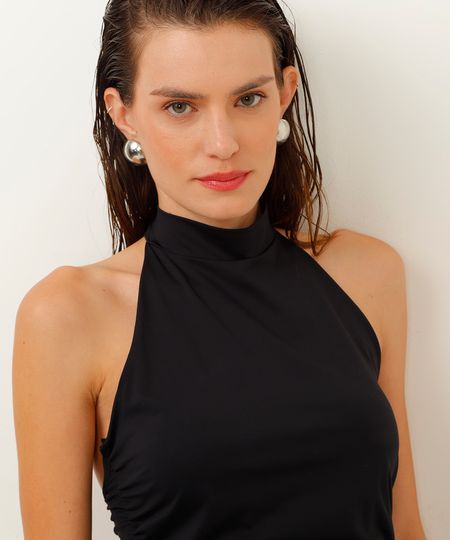 blusa frente única com franzido preta GG blusa frente única com franzido preta GG