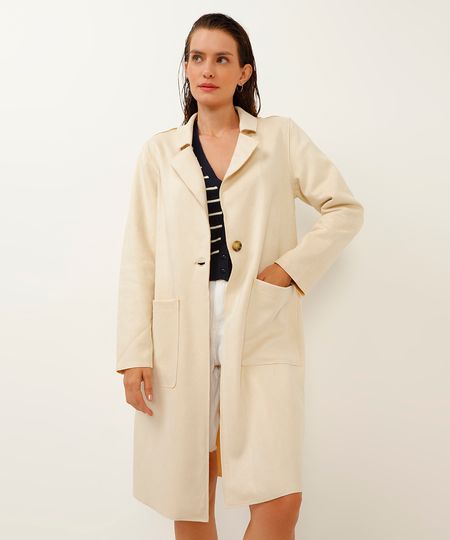casaco trench coat aveludado off white G