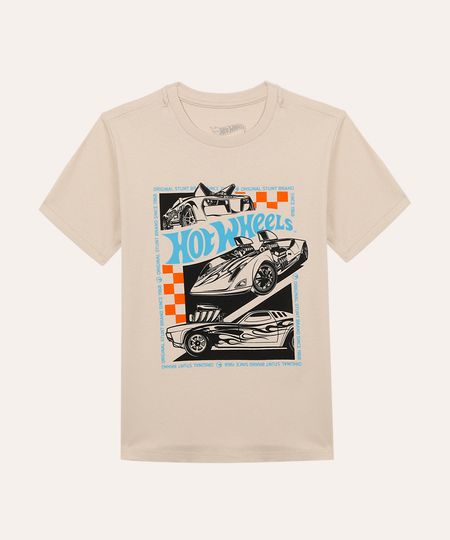 camiseta de algodão infantil hot wheels bege 8