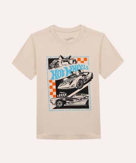 camiseta de algodão infantil hot wheels bege 6