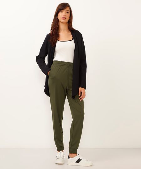 calça jogger com bolsos verde militar PP