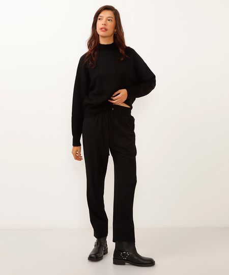 calça jogger cós com elástico texturizada preta M calça jogger cós com elástico texturizada preta M