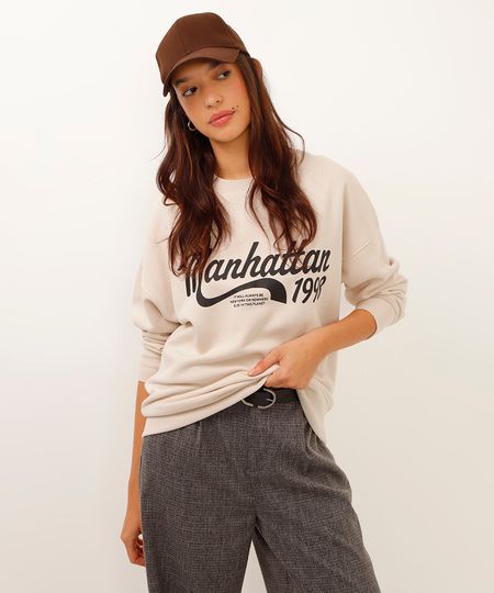 blusão de moletom com felpa manhattan bege PP blusão de moletom com felpa manhattan bege PP