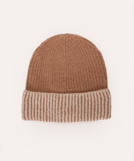 gorro de tricot canelado marrom UNICO