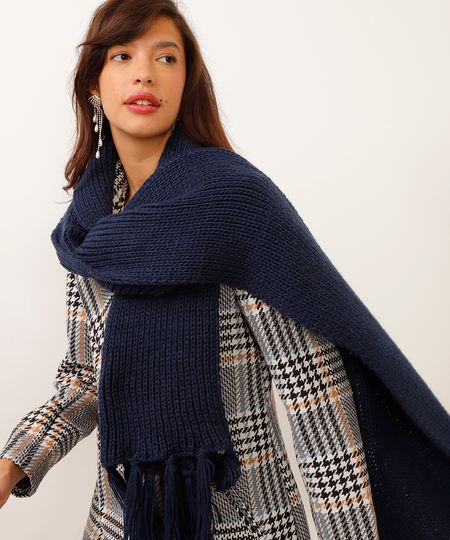 cachecol de tricot azul marinho UNICO cachecol de tricot azul marinho UNICO