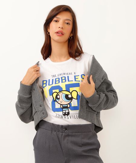 camiseta de algodão as meninas super poderosas off white P camiseta de algodão as meninas super poderosas off white P