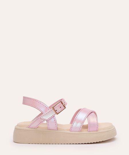 sandália infantil tira cruzada rosa 20