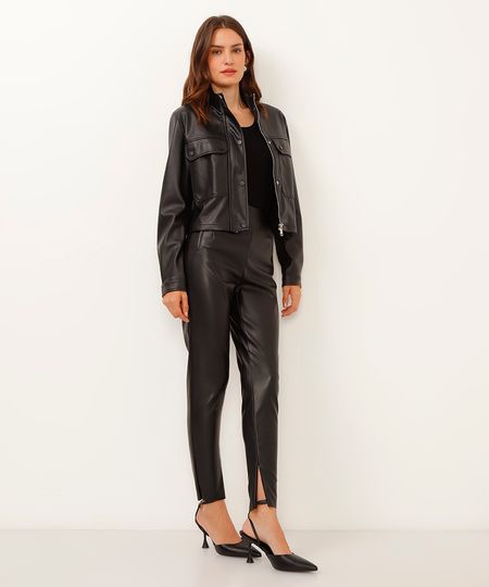 calça de poliuretano reta preta 40