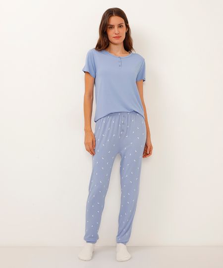 calça pijama de viscose lua azul G