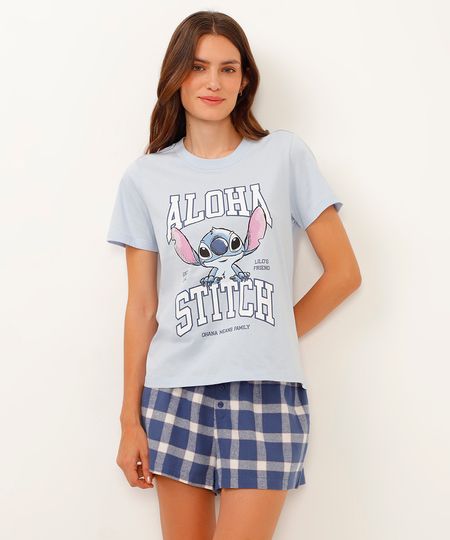 short de pijama avulso flanelado xadrez azul marinho M