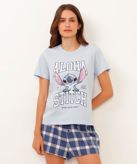 camiseta de pijama manga curta aloha stitch azul P camiseta de pijama manga curta aloha stitch azul P