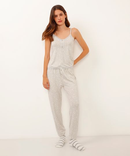 calça de pijama avulsa com botão e coração cinza GG calça de pijama avulsa com botão e coração cinza GG